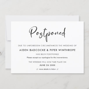 Invitation Typographie moderne à la mode Date mariage reporté