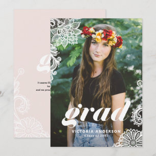 Invitation Typographie moderne avec Dentelle Photo Party