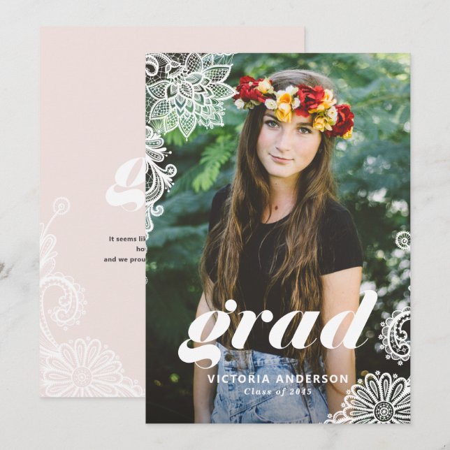 Invitation Typographie moderne avec Dentelle Photo Party (Devant / Derrière)