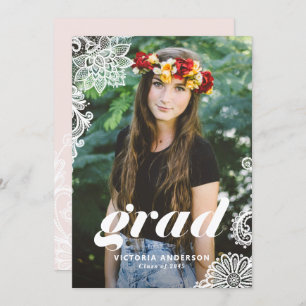 Invitation Typographie moderne avec Dentelle Photo Party