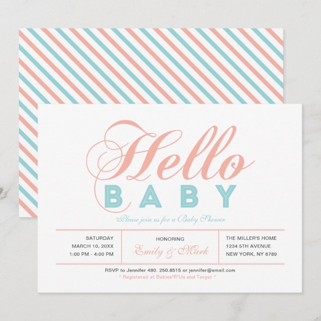 Invitation Typographie moderne Baby shower fille, Saupoudrer (Devant / Derrière)