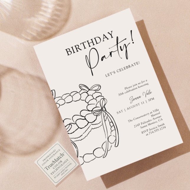 Invitation Typographie moderne Black Bow 30th Birthday Party (Créateur téléchargé)