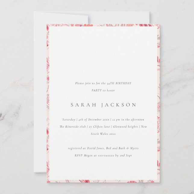 Invitation Typographie moderne Blush Paisley N'importe quel â (Devant)
