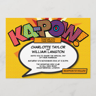 Invitation Typographie moderne Comédie livre Pop Art Mariage