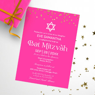 Invitation Typographie Moderne Confettis Dorés Bar Mitzvah Ro
