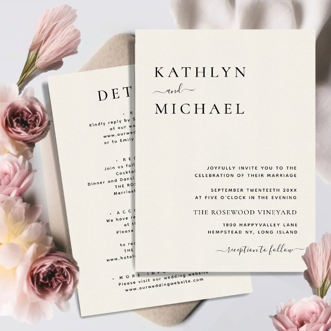 Invitation Typographie moderne crème tout en un Mariage simpl (Créateur téléchargé)