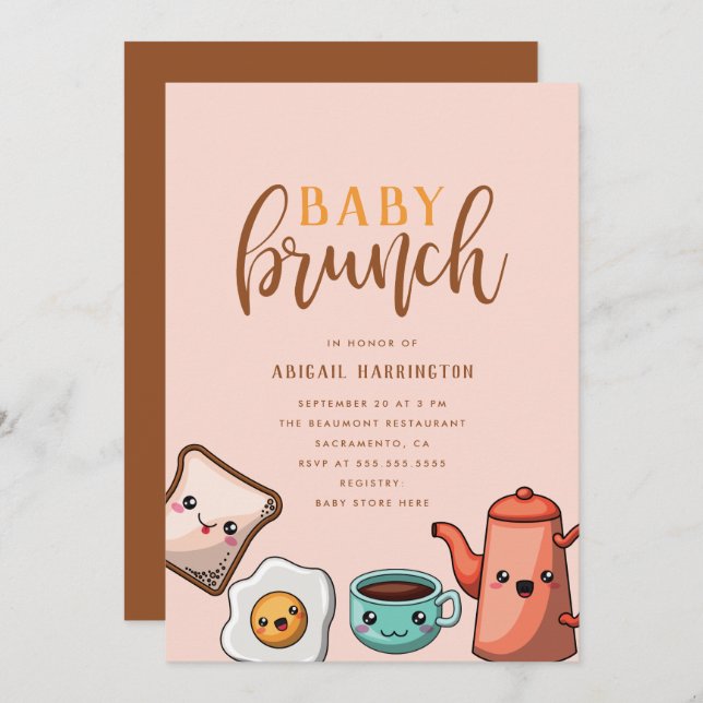 Invitation Typographie moderne Cute Kawaii Baby Brunch (Devant / Derrière)