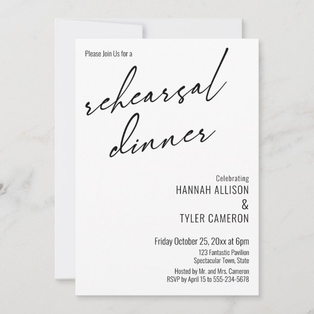 Invitation Typographie moderne Dîner simple de répétition (Devant)