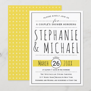Invitation Typographie moderne douche mariage jaune