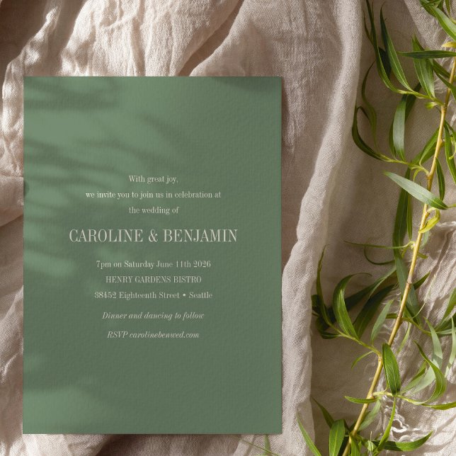 Invitation Typographie moderne Elegant Vert QR Code Mariage (Créateur téléchargé)