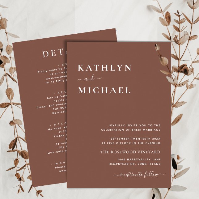 Invitation Typographie moderne en terre cuite tout en un Mari (Créateur téléchargé)