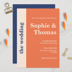 Invitation Typographie moderne Gras Apricot Marine Mariage bl