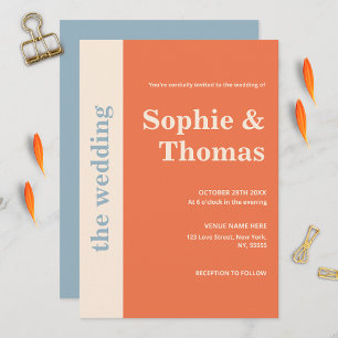 Invitation Typographie moderne Gras Mariage Apricot Dusty Blu