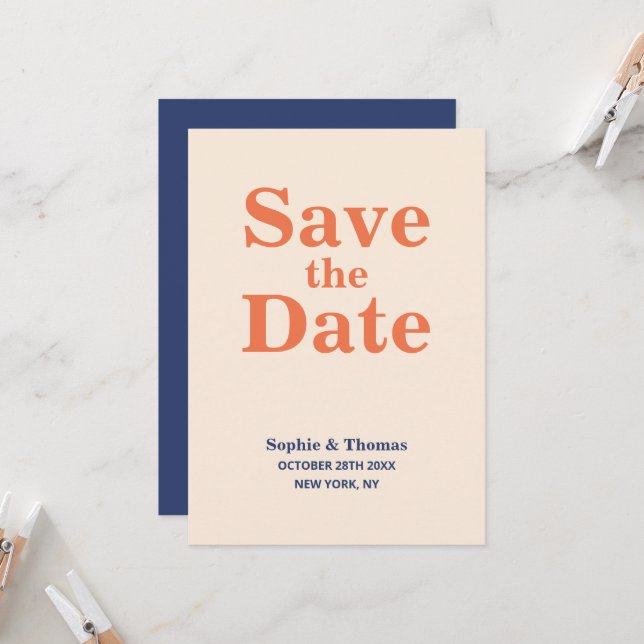 Invitation Typographie moderne Gras Mariage Enregistrer la da (Devant/Arrière en situation)