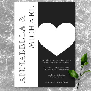 Invitation Typographie moderne Mariage de coeur noir blanc