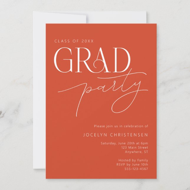 Invitation Typographie moderne Minimaliste Grad Party Invitat (Devant)