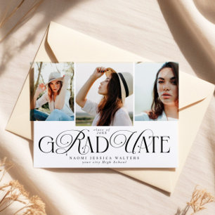 Invitation Typographie Moderne Multi Photo Élégant Diplômé