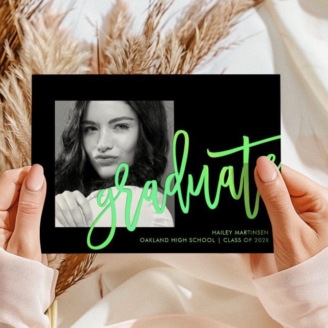 Invitation Typographie moderne Neon Ombre Photo Green Grad (Créateur téléchargé)