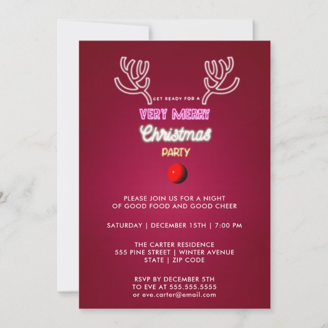 Invitation Typographie moderne Noël des rennes du nez rouge (Devant)