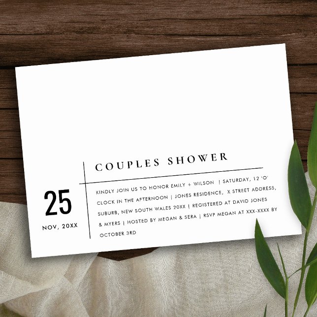 Invitation Typographie moderne noir & blanc Couples Douche (Créateur téléchargé)