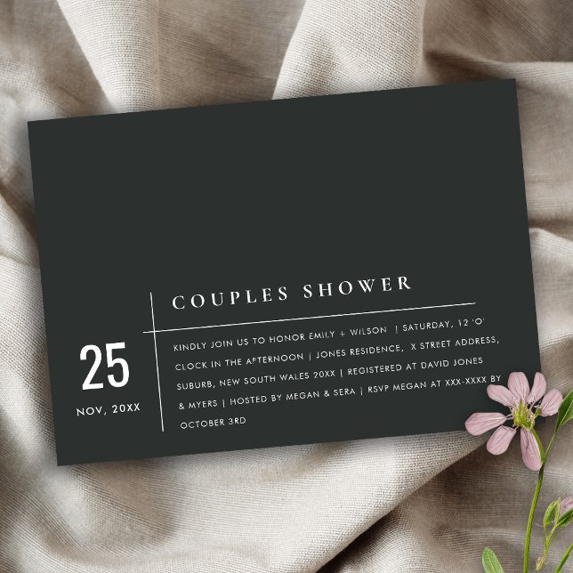 Invitation Typographie moderne noir & blanc Couples Douche (Créateur téléchargé)