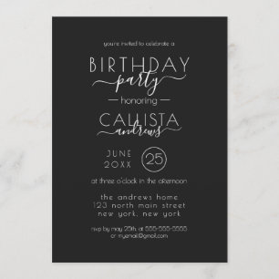 Invitation Typographie moderne noir et blanc Anniversaire