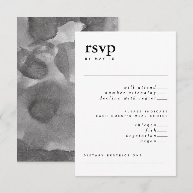 Invitation Typographie moderne noir et blanc Aquarelle RSVP (Devant / Derrière)