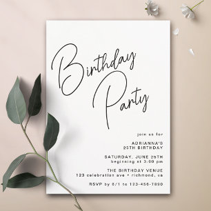 Invitation Typographie moderne noire et blanche Simple Annive