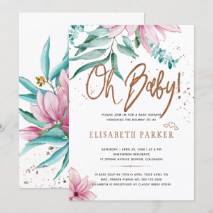 Invitation Typographie moderne oh bébé floral baby shower