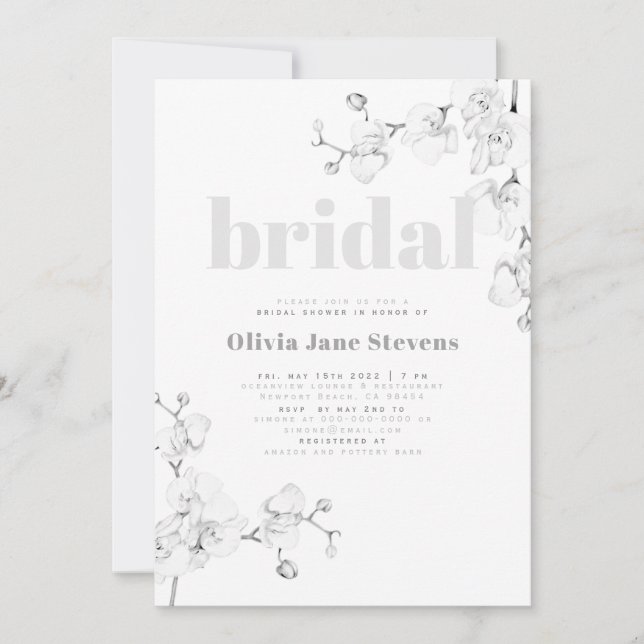 Invitation Typographie moderne Orchidées Fête des mariées flo (Devant)
