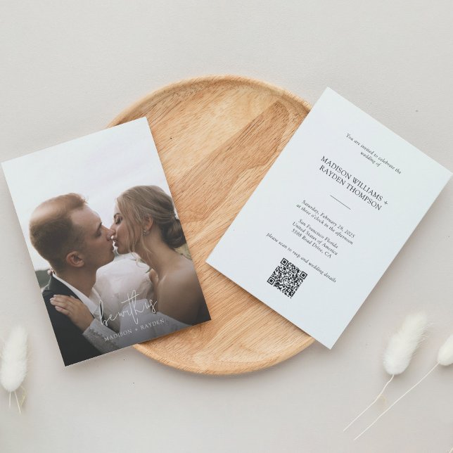 Invitation Typographie moderne Photo Budget QR Code Mariage (Créateur téléchargé)