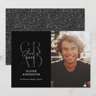Invitation Typographie moderne photo graduation noir parties 
