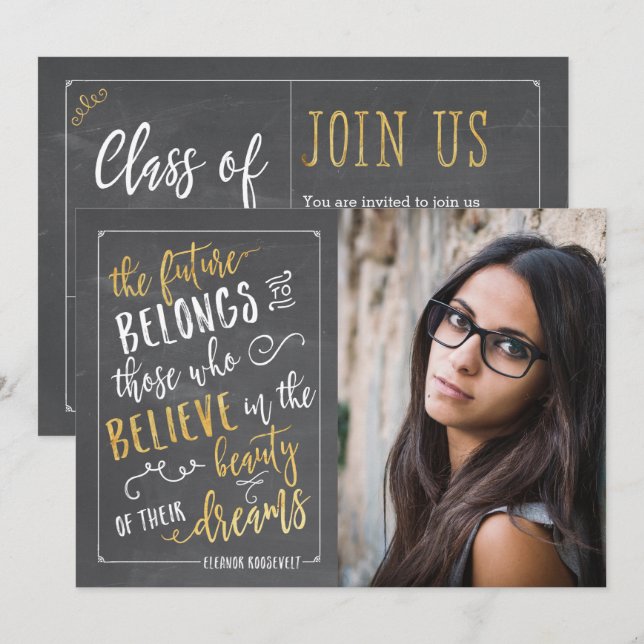 Invitation Typographie moderne Photos Annonces de graduation (Devant / Derrière)