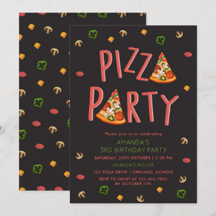 Invitation Typographie moderne Pizza Slices Anniversaire de e
