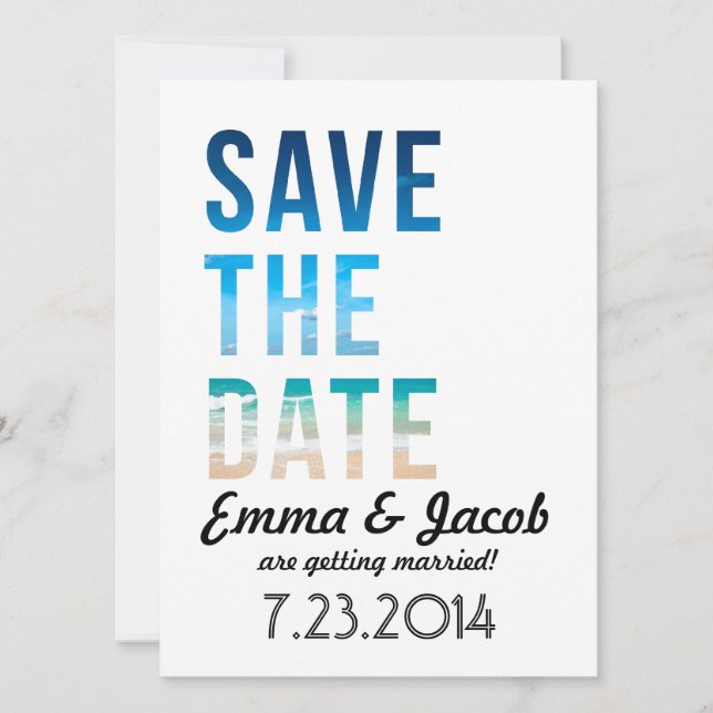Invitation Typographie Moderne Plage Mariage Enregistrer La D (Devant)