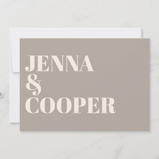Invitation Typographie moderne Retro Bold Taupe et Mariage de (Devant)