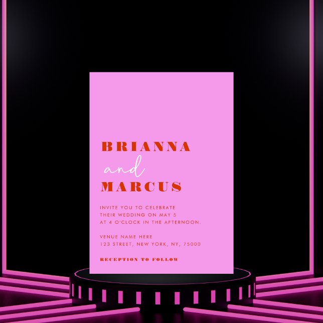 Invitation Typographie moderne rose et rouge gras Mariage de  (Créateur téléchargé)