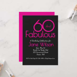 Invitation Typographie Moderne Rose Noir Fantastique 60 Ans