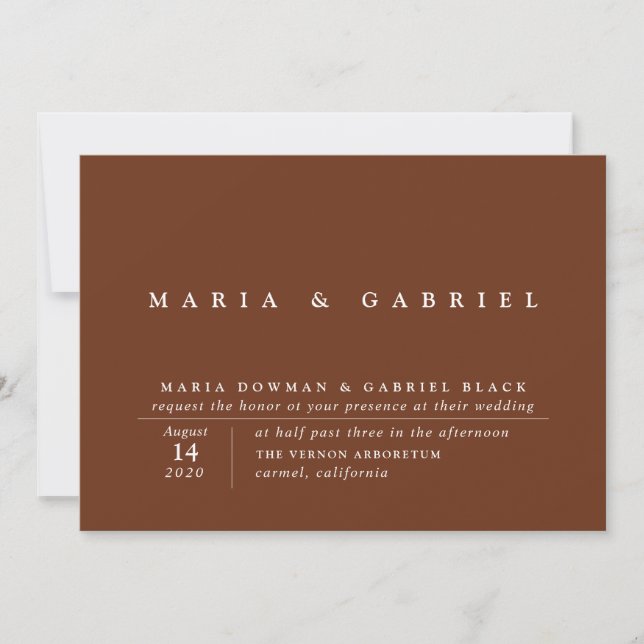 Invitation Typographie moderne Rouille Brown simple Mariage (Devant)