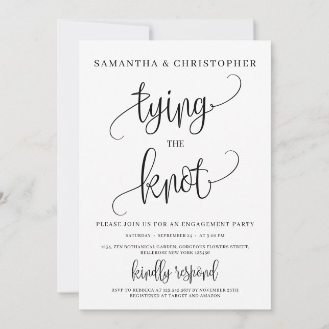 Invitation Typographie moderne rustique liant le fiançailles  (Devant)