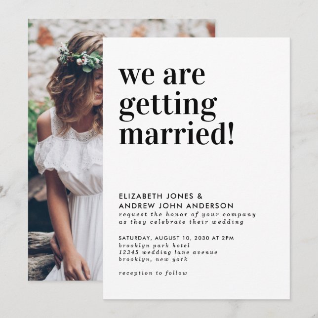 Invitation Typographie moderne Se marier Mariage photo (Devant / Derrière)