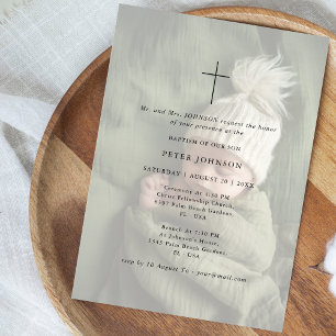 Invitation Typographie moderne simple Baptême photo dénaturée