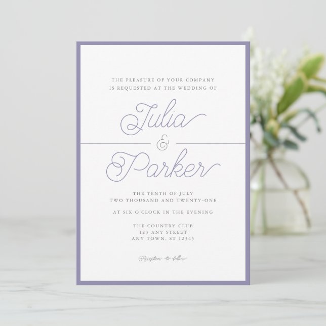 Invitation Typographie moderne Simple Lavender Mariage fronti (Debout devant)