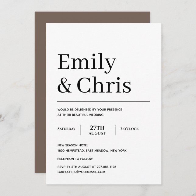 Invitation Typographie moderne Simple minimaliste Mariage Inv (Devant / Derrière)