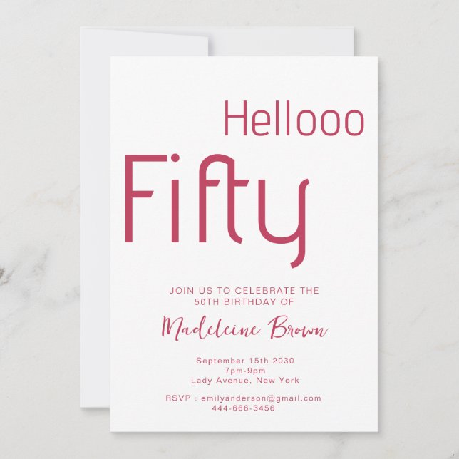 Invitation Typographie moderne tendance Magenta 50e anniversa (Devant)