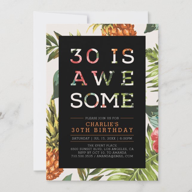 Invitation Typographie moderne tropicale 30ème anniversaire (Devant)