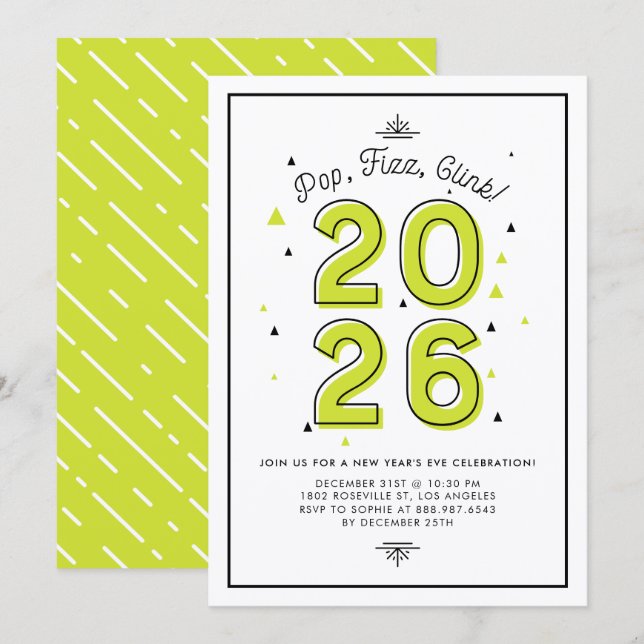 Invitation Typographie moderne verte 2022 Soirée du Nouvel An (Devant / Derrière)