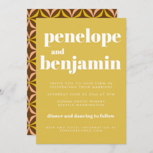 Invitation Typographie moderne Yellow Retro Mariage tout en u