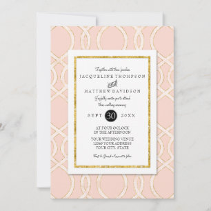 Invitation Typographie Motif de Trellis moderne rose et or