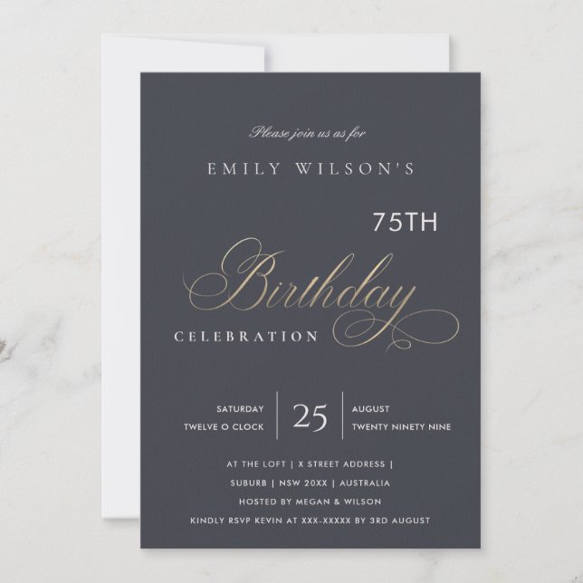 INVITATION TYPOGRAPHIE NAVY OR SIMPLE ÂGE TOUT ÂGE ANNIVERSAI (Devant)